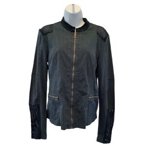 XCVI Wearables Jacket Navy Blue Round Collar With Zippers Size S